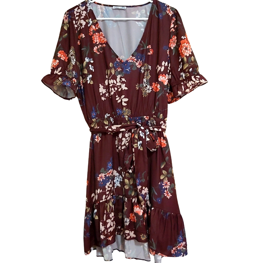 Dex Short Sleeve Floral Dress Size L
